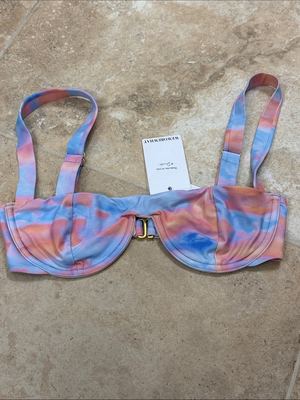 WeWoreWhat Pastel Tie-Dye Bikini Top in Blue, Pink & Peach NWT